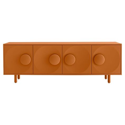 A vibrant and warm terracotta hue lends a seductive sense of authenticity to this sideboard, standing out for its button-like handles inspired by the popularity of sartorial buttons in France during the '20s. Slight concavities also characterize the doors, further enhancing the piece's textural dynamism. Customized storage solutions are offered by the inner durmast-veneered drawers and adjustable smoky glass shelves. Diy Home Furniture, Casegoods, Chic Home, Glass Shelves, Storage Cabinets, Credenza, Storage Solutions, Sideboard, Armoire