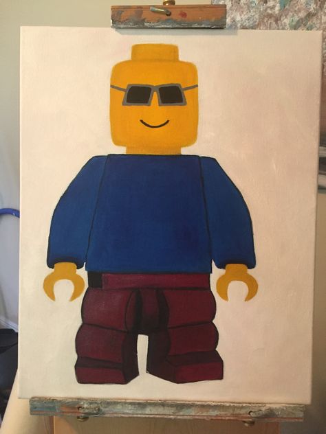 LEGO figure acrylic painting Lego Canvas Painting, Lego Man Painting, Figure Acrylic Painting, Lego Painting, Acrylic Ideas, Lego Man, Lego Figures, Art Painting Gallery, Craft Night