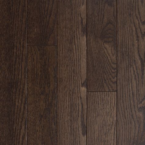 This solid hardwood flooring is expertly designed with a 3/4" thickness and 4" width. Its tongue and groove structure boasts random lengths up to 78" and provides 16 square feet of coverage per box. Equipped with ClearSteel Coating Technology, it comes with a lifetime finish warranty and is Floor Score Certified to promote healthier indoor air quality for your family. Matching trim is also available for a complete and cohesive look. Property Value Wood Species Oak Surface Type Smooth Edge Type M Espresso Wood Floor, Elegant Wood Flooring, Bedroom Hardwood Floor, Dark Wood Flooring, Dark Wood Floor, Dark Wooden Floor, Hardwood Bedroom Floors, Wood Floor Pattern, Wood Floor Texture