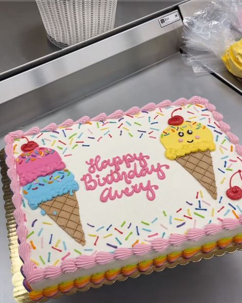 Four Ever Sweet Cake Ideas, Two Sweet Sheet Cake, Sweet One Sheet Cake, Sheet Cake Ice Cream Theme, 4ever Sweet Birthday Cake, Unicorn Birthday Sheet Cake Ideas, Sweet One First Birthday Sheet Cake, Ice Cream Cake Designs Ideas, Ice Cream Theme Sheet Cake