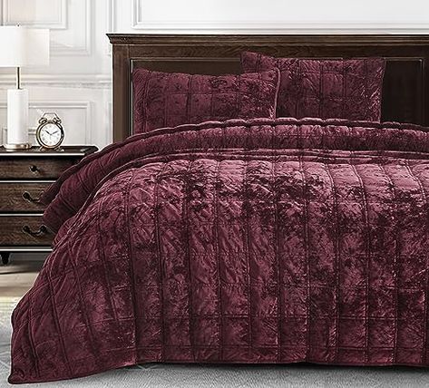 Velvet Bedding, Velvet Bedspread, Grey Comforter, Box Stitch, Square Stitch, Velvet Quilt, Velvet Bed, Burgundy Velvet, Visual Texture