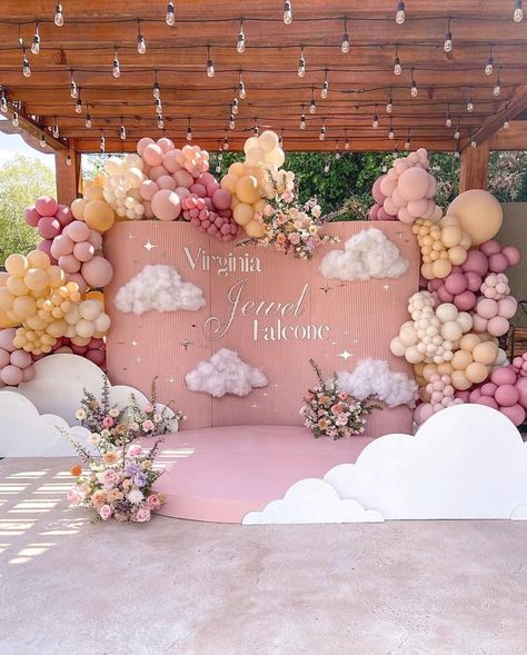 1 Birthday Ideas, Birthday Backdrop Design, Christening Theme, Baby Dedication Party, Christening Themes, Backdrop Balloons, Indoor Playground Design, Onederful Birthday, Baby Shower Balloon Decorations