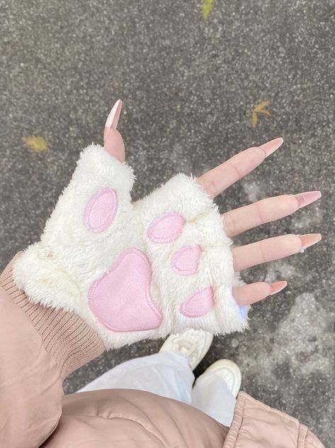 Cat Paw Fingerless Gloves, Paw Fingerless Gloves, Paw Gloves, Hat Aesthetic, Bunny Costume, Cat Paw, Fluffy Cat, Manicure Y Pedicure, Cat Paws