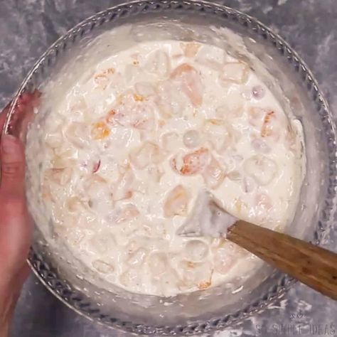 This Filipino fruit salad recipe with cream cheese is sure to be a hit. It's a Pinoy style dessert from the Philippines that whips up fast. Filipino Fruit Salad Recipe, Fruit Salad With Cream Cheese, Whipped Cream Fruit Salad, Fruit Salad With Cream, Filipino Fruit Salad, Pinoy Dessert, Recipe With Cream Cheese, Float Recipes, Salad Cream