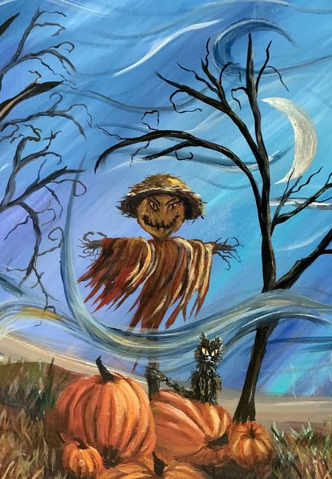 Scarecrow Painting, Black Cat Artwork, Spooky Wall Art, Scary Scarecrow, Gothic Wall Decor, Wall Art Halloween, Halloween Scarecrow, Whimsical Paintings, Black Cat Art