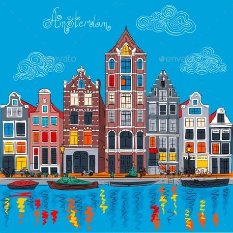 Dutch Houses, Amsterdam Houses, Dutch House, Amsterdam Canals, Holland Netherlands, Canal House, Netherlands Travel, House Drawing, Creative Drawing