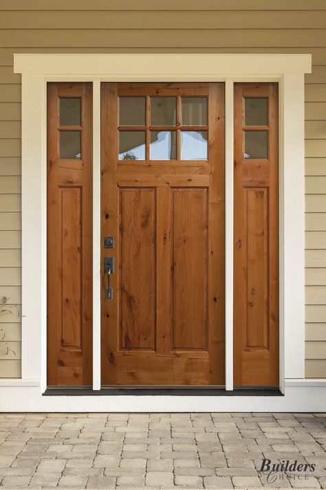 48 Inch Wide Front Door, Wood Front Door White Trim, Natural Wood Front Door White House, Farmhouse Style Front Door, Wooden Front Doors With Glass Panels, Craftsman Entry Door, Wood Front Doors With Glass Panels, Craftsman Front Door With Sidelights, Front Doors With Side Lights