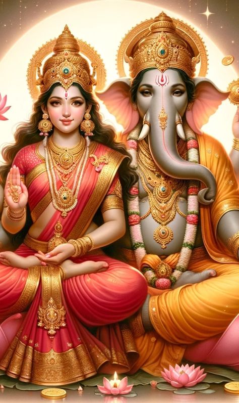 Lakshmi Ganesh Images, Laxmi Ganesh Wallpapers, 3d Hanuman Pic, Lord Painting, Maha Laxmi, Ganesha God, Sree Krishna, Ganesh Tattoo, All God Images