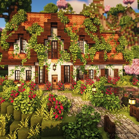 ♡ frogcrafting ♡ — 🌹 rose garden manor 🪴 Minecraft Mushroom Manor, Cottage Minecraft, Minecraft Garden, Cottagecore Minecraft, Aesthetic Minecraft, Mc Builds, Minecraft Structures, Minecraft Interior Design, Minecraft House Plans