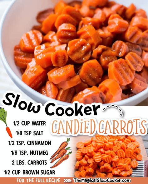 Slow Cooker Candied Carrots are an easy sweet side dish that will go great with your holiday meal! Candy Carrots Recipe, Crockpot Glazed Carrots, Crockpot Carrots, Carrots Slow Cooker, Carrot Recipes Side Dishes, Slow Cooker Candy, Vegetable Slow Cooker, Crock Pot Vegetables, Crockpot Side Dishes