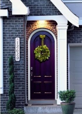 inspiration > B&W color scheme on the house, then a color accent door. This one is "Purple Rain" by Valspar Purple Front Door, Purple Front Doors, Beautiful Front Doors, Front Door Paint Colors, Wood Exterior Door, Purple Door, Door Paint Colors, Painted Front Doors, Front Door Colors