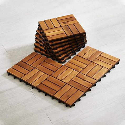 AmazonSmile: Hardwood Interlocking Patio Deck Tiles (Pack of 10, 12" x 12"), Acacia Wood Deck Tiles Interlocking Outdoor, Patio Tiles Outdoor Interlocking Waterproof All Weather(12Slat-Natural Color): Home Improvement Interlocking Patio Tiles, Wood Deck Tiles, Pathway Ideas, Wooden Floor Tiles, Interlocking Floor Tiles, Deck Flooring, Water Resistant Flooring, Interlocking Deck Tiles, Interlocking Flooring