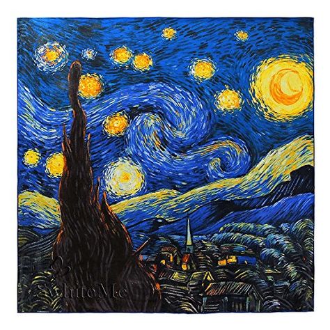 Swhiteme Luxurious 100 Silk Charmeuse Square Scarf Vincent Van Goghs The Starry Night *** Details can be found by clicking on the image. (This is an affiliate link) Painted Vans, Square Painting, The Starry Night, Van Gogh Paintings, Silk Scarf Painting, Starry Night Van Gogh, Silk Art, Square Silk Scarf, Claude Monet