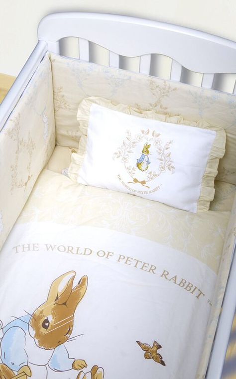 Peter rabbit nursery bedding Nursery Peter Rabbit, Rabbit Bedroom, Beatrix Potter Nursery, Peter Rabbit Nursery, Peter Rabbit And Friends, Rabbit Nursery, Baby Room Themes, Rabbit Baby, Baby Bedroom