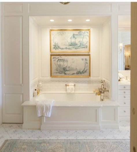 Undermount tub, with paneling on front Toilette Design, French Country Bathroom, Country Bathroom, Dream Bathrooms, Plywood Furniture, Cool Ideas, Bathroom Renos, Bath Remodel, Historic Home