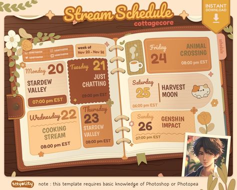 Anime Stream Schedule Vtuber Journal Photoshop Template for Twitch Discord Vtuber Schedule Design, Twitch Schedule Template, Schedule Design Aesthetic, Cute Schedule Templates, Streamer Schedule, Scedules Ideas Aesthetic, Schedule Design Ideas, Schedule Graphic Design, Drawing Schedule