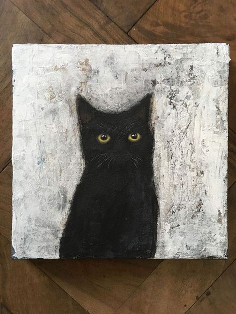 Cats Painting, Black Cat Painting, Cat Art Illustration, Simple Canvas Paintings, Black Cat Art, Oil Pastel Art, Oil Pastel Drawings, Abstract Art On Canvas, Mini Canvas Art