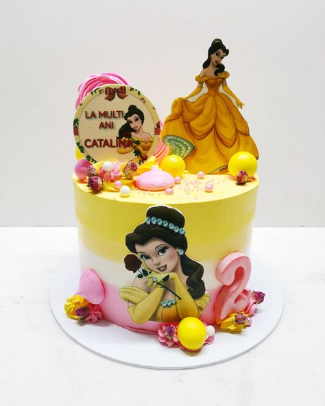 Buttercream Princess Belle Cake Pink and Yellow #belle cake Princess Buttercream Cake, Princess Belle Cake, Doll Cake Designs, Belle Cake, Disney Princess Belle, Character Cakes, Baby Birthday Cakes, Princess Belle, Doll Cake