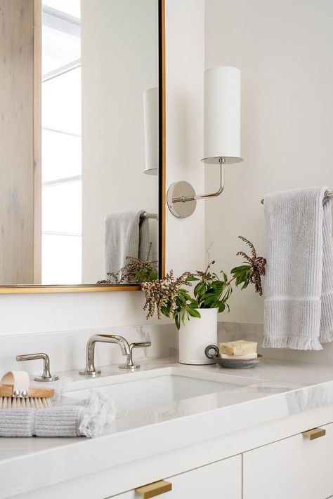 Mcgee And Co Bathroom, Mixing Metals In Bathroom, Studio Mcgee Bathroom, Mcgee Bathroom, Summer Skincare Products, Master Bath Mirror, Timeless Home Decor, Make Life Beautiful, Grey Baths