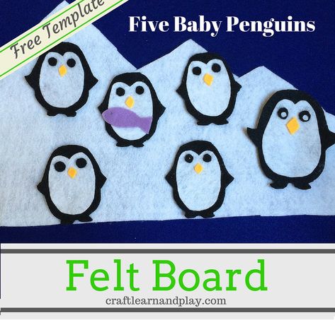 Five Baby Penguins Felt Board Story with free printable template. Toddlers and preschoolers love this winter play rhyme. Try it! Felt Board Templates, Diy Felt Board, Flannel Board Stories, Felt Board Stories, Penguin Craft, Learn And Play, Felt Stories, Polar Animals, Winter Activities For Kids