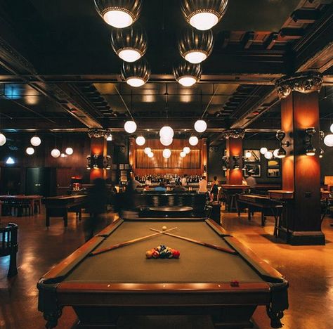 Industrial Billiard Room, Moody Billiards Room, Home Billiards Room, Billiard Lounge, Game Bar Design, Game Bar, Billard Club Design, Pool Hall, Billiards Room