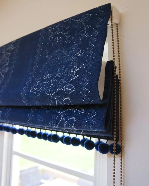 Living Romm, Denim Curtains, Blue Roman Blinds, Modern Country Home, William Yeoward, Dining Room Updates, Handmade Uk, Roman Blind, Window Dressings