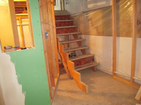 steep basement stairs | Adventures in Remodeling Steep Basement Stairs, Basement Stairway, Basement Stairwell, Redo Stairs, Basement Staircase, Basement Steps, Basement Decoration, Remove Wall, Old Basement