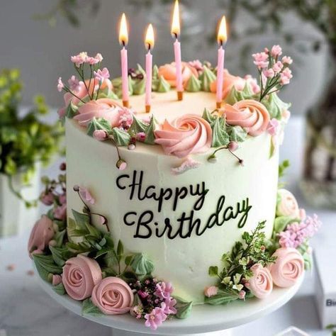 Flower Birthday Cake For Women, Birthday Cake Designs For Women, Happy Birthday Cakes For Women, Happy Birthday Torte, Birthday Cake For Women Elegant, Birthday Cake For Women Simple, British Cake, Birthday Cake Illustration, Happy Birthday Wishes Pics