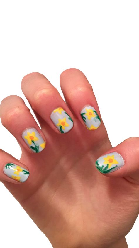 Daffodil Nail Art Daffodil Nail Designs, Daffodils Nails, Daffodil Nails, March Nails, Painted Nails, Nail Art Designs Videos, About Easter, Easter Nails, Nail Inspiration