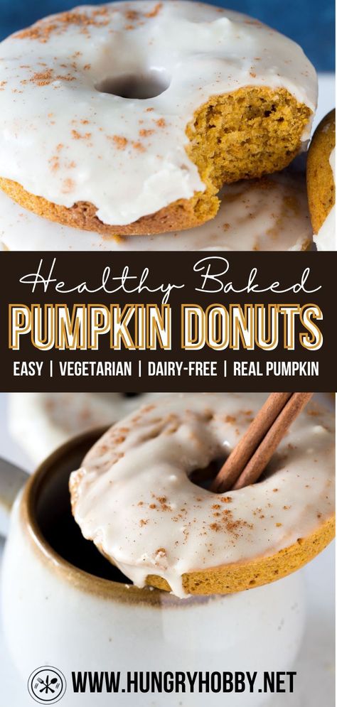 These healthy baked pumpkin donuts are SUPER easy and fast to make, plus they use real pumpkin and spices to pack in flavor in every bite! Pumpkin Donuts Baked, Healthy Donuts Recipe, Healthy Pumpkin Dessert, Pumpkin Donuts Recipe, Pumpkin Doughnut, Healthy Donuts, Pumpkin Spice Donut, Baked Donut Recipes, Pumpkin Recipes Easy