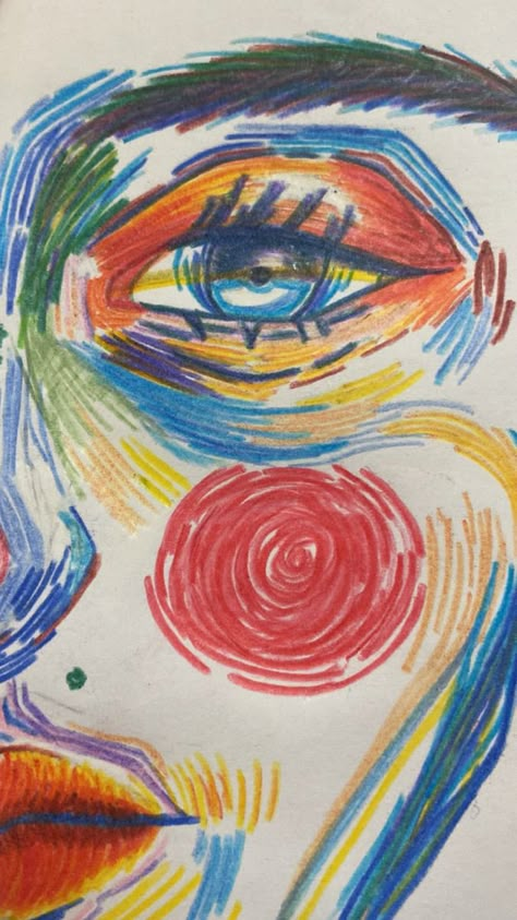 Tecnica dei colori a matita con linea tratteggiata. #colori #disegno #faccia #multicolor #coloriamatita Clown Faces, Abstract Art Painting Diy, Beautiful Drawings, Colored Paper, Surreal Art, Abstract Art Painting, Diy Painting, Colored Pencils, Surrealism