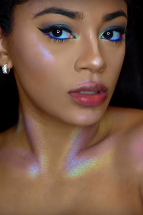 The Internet is Going Crazy for This Mermaid Blue Highlighter Afropunk 2017, Little Mermaid Makeup, Blue Highlighter, Fantasy Ball, Makeup Highlight, Mermaid Skin, Holographic Makeup, Pretty Hurts, Bright Makeup