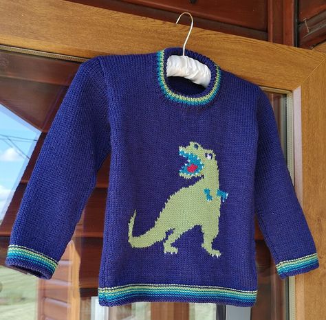 Knitting Pattern - Dinosaur Child's Sweater - T-rex, Tyrannosaurus Rex 77E Dinosaur Jumper, Etsy Knitting Patterns, Dinosaur Sweater, Kids Knitting Patterns, Ravelry Knitting, Jumper Knitting Pattern, Baby Sweater Knitting Pattern, Boys Pattern, Baby Knitting Patterns Free