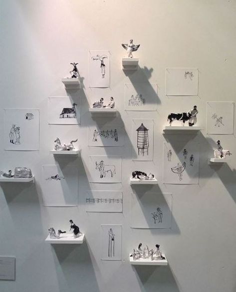 HomelySmart | 30 Creative Ways To Add Artistic Touch To Your Walls - HomelySmart Drawing Exibition Idea, Drawing Exhibition Ideas, Small Exhibition Design, Exhibition Display Ideas, Lucy Kirk, Sports Exhibition, Drawing Exhibition, Illustration Exhibition, معرض فني