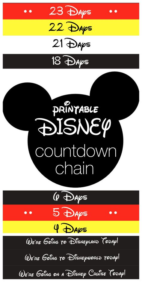 Disney Countdown Chain - Free Printable from Reasons To Skip The Housework #disney Disney Countdown Calendar, Disneyland Countdown, Disney World Countdown, Trip Countdown, Countdown Chain, Disney Trip Surprise, Vacation Countdown, Disneyland Secrets, Disney Countdown