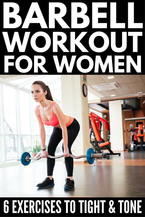 This full body barbell workout routine for women consists of 6 simple exercises that tighten and tone your glutes, legs, back, and arms. Perfect for beginners who like to workout at home or at the gym, this barbell workout program will help strengthen you Full Body Barbell Workout, Barbell Workout Routine, Barbell Workout For Women, Workout Routine For Women, Kettlebell Workout Routines, Tone Body Workout, Fitness Studio Training, Workout Programs For Women, Workout Routines For Women