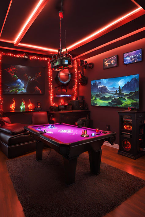 ⭐⭐⭐⭐ reviewed or better on all items! | | Transform your space with this epic gaming room setup! Featuring vibrant RGB lighting and an immersive atmosphere, this setup is perfect for gamers and casual hangouts with your friends. Click through my affiliate links to shop the items and create your own ultimate games room! Gaming Room Lights, Game Room For Adults, Ultimate Gaming Room, Cool Gaming Rooms, Games Room Inspiration, Gaming Rooms, Gaming Room Setup, Games Room, Room Idea