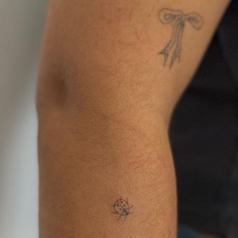 Ladybug Tattoo Stick And Poke, Red Ladybug Tattoo, Ladybug Stick And Poke, Tiny Bug Tattoo, Fine Line Ladybug Tattoo, Lady Bird Tattoo, Dainty Ladybug Tattoo, Lovebug Tattoo, Bible 101