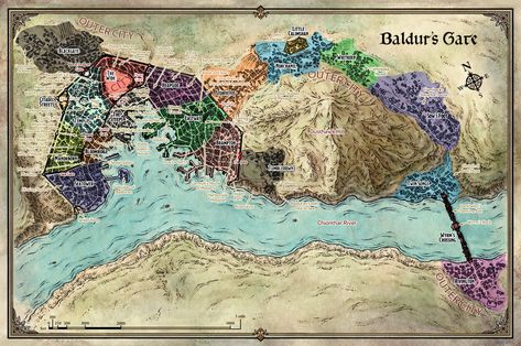 True Baldur's Gate Map Gate City, Funny Star Wars Memes, Imaginary Maps, Dungeon Master's Guide, Tabletop Rpg Maps, Baldurs Gate, Town Map, Dungeon Maps, D D Maps