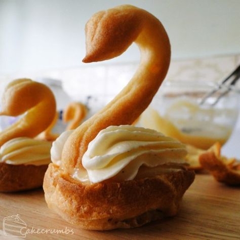 Cream Puff Swans Recipe, Cream Filled Puff Pastry, Tea Party Sandwiches Recipes, Choux Cream, Tea Party Sandwiches, Food Garnish, Custard Desserts, Chantilly Cream, Choux Pastry