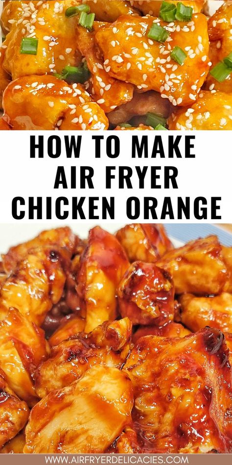 Crispy, tangy and juicy orange chicken made in an air fryer, served with a sweet and tangy sauce. Orange Chicken Recipe Air Fryer, Chicken Orange Recipe, Air Fryer Orange Chicken Recipe, Air Fryer Orange Chicken, Chicken Orange, Orange Chicken Sauce, Orange Recipe, Easy Orange Chicken, Chicken Recipies