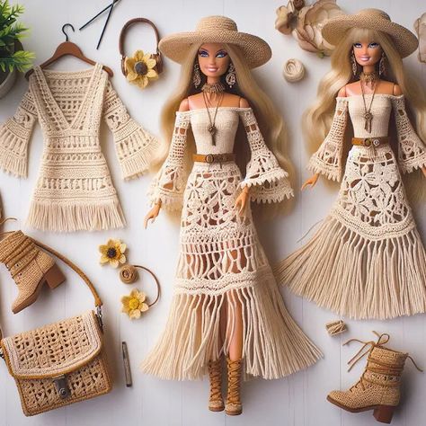 Barbie Crochet Clothes, Casual Outfits Chic, Barbie Clothes Crochet, Old Money Brands, Crochet Barbie Patterns, Accessoires Barbie, Barbie Knitting Patterns, Sewing Barbie Clothes, Crochet Barbie