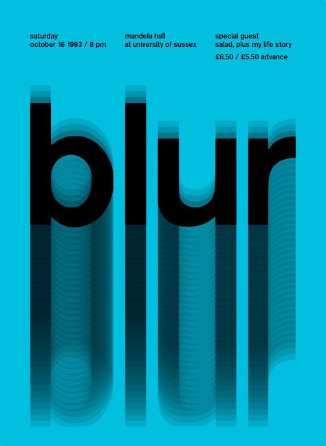 blur at mandela hall, 1993 | Swissted Blur Typography Design, Blur Logos, Motion Blur Typography, Transformation Typography, Blurry Typography, Speed Graphic Design, Blur Posters, Blur Typography, Tool Poster