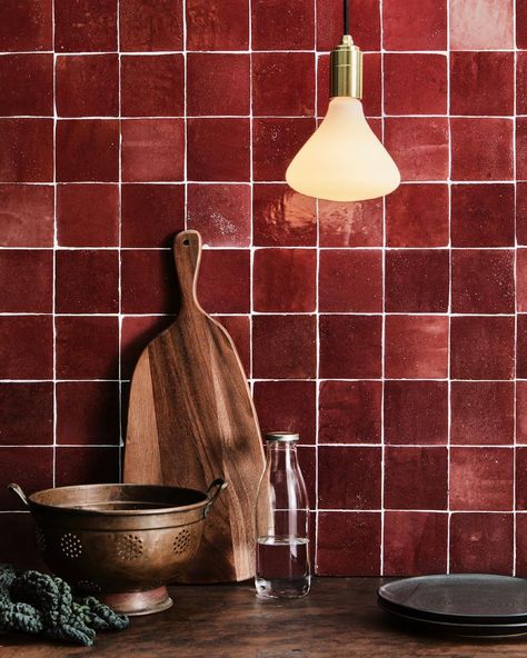 Otto Tiles & Design on Instagram: "Morning all! We have a small batch left in our warehouse for the ones who would need their tiles with 7 days lead time. These timeless…" Red Zellige Tile Bathroom, Maroon Backsplash Kitchen, Burgundy Kitchen Tiles, Red Tile Kitchen Backsplash, Burgundy Backsplash Kitchen, Red Tile Backsplash, Burgundy Tiles Kitchen, Red Kitchen Backsplash, Burgundy Backsplash