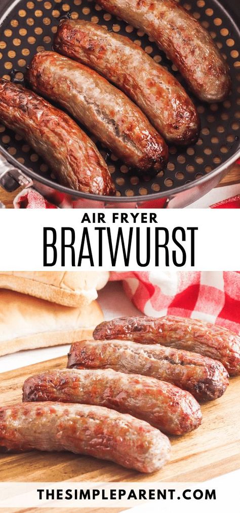 Brats in air fryer basket Brats Air Fryer, Brats In Air Fryer, Air Fryer Bratwurst, Air Fryer Brats, How To Cook Bratwurst, Brats Recipe, Grilled Bratwurst, How To Cook Brats, Main Dishes For Dinner