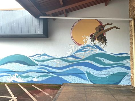 New Murals Bring Life to Downtown Līhu‘e - Hawaii Magazine Spa Mural, Ocean Mural, Beach Wall Murals, Hawaii Magazine, Mural Inspiration, Government Building, Beach Mural, Earth Air Fire Water, Cafe Shop Design