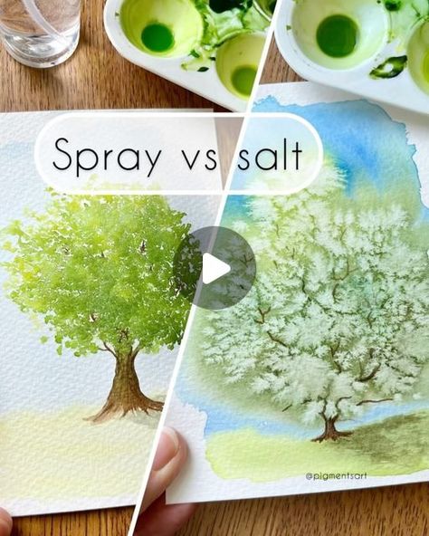 Salt Watercolor, Watercolour Trees, Printable Things, Paintings Tutorials, Watercolor Tree, Watercolor Paintings Tutorials, Painting Tutorial, Watercolor Art, Watercolor Paintings