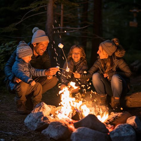 Family Campfire Fun: A joyful family moment as parents and children laugh together roasting marshmallows by the campfire. #family #campfire #marshmallows #laughter #children #parents #fun #evening #aiart #aiphoto #stockcake https://ayr.app/l/MsPm Family Bonfire Aesthetic, S’mores Family Photos, Fire Pit Family Photoshoot, Family Camping Trip Aesthetic, Family Camping Photos, Cooking With Family Aesthetic, Campfire Family Photos, Family Campfire Photoshoot, Happy Kids Aesthetic