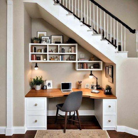 Desk Under Stairs, Understair Storage, Under Stairs, Stairs, Apartment, Desk, Interior Design, Design