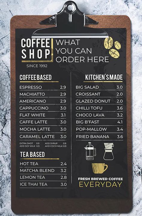 Coffee Shop Menu Board, Coffee Menu Design, Coffee Signage, Menu Board Design, Cafe Menu Design, Coffee Shop Menu, Coffee Shop Business, Small Coffee Shop, Coffee Shop Interior Design